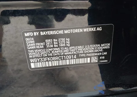 2024 BMW I5 Edrive40 from USA, damaged, VIN WBY33FK08RCT10914